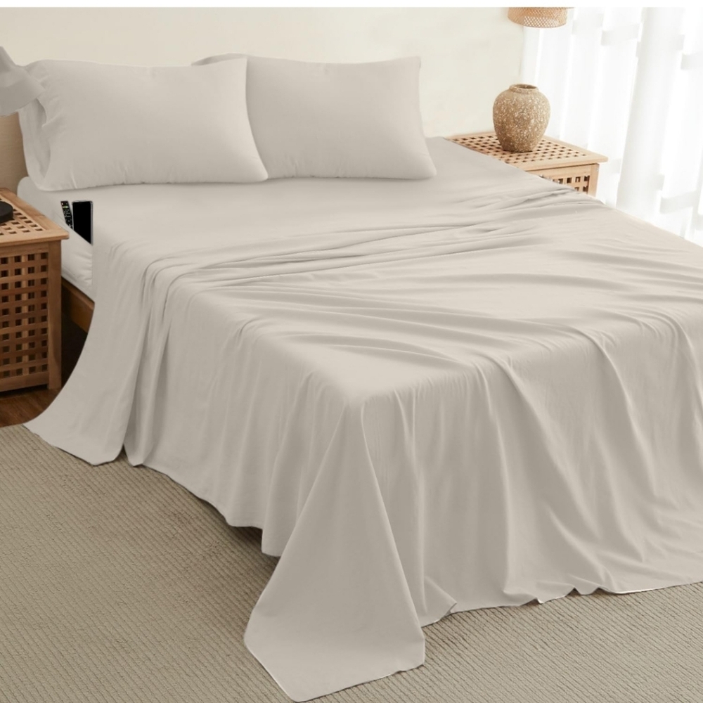 DREAMCARE Queen Cooling Sheet Set 4 pcs Hotel Luxury Microfiber Ivory - Picture 8 of 8